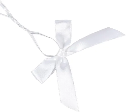 Paquete de 50 lazos blancos para corbata, lazos preatados, lazos de satén de Navidad para bolsas de golosinas, lazos de embalaje para dulces y