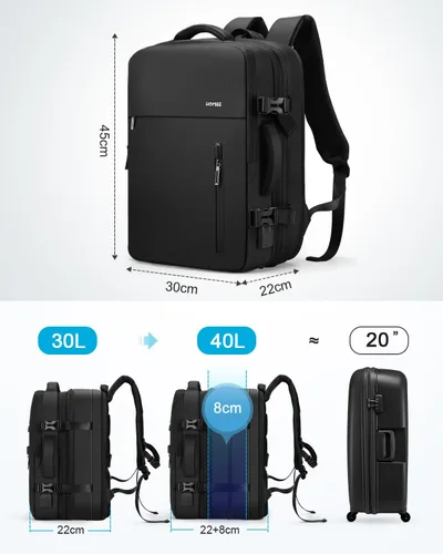 Miniatura 2 de HOMIEE Mochila de transporte expandible de 40 L para laptop de 15.6 pulgadas con puerto de carga USB para fines de semana de negocios, aprobada por