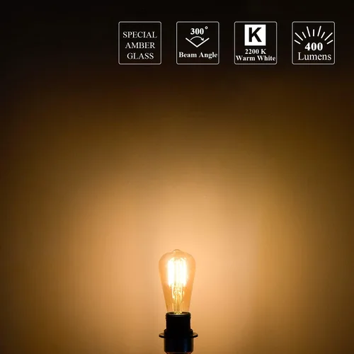 Miniatura 4 de MASTERY MART Bombilla LED vintage E26 regulable, 2200 K, blanco cálido, equivalente a 5.5 W 60 W, estilo Edison antiguo ST19, 400 LM, bombilla
