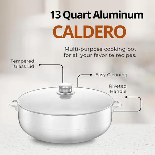 Miniatura 3 de Alpine Cuisine Olla Caliente Caldera de Aluminio Antiadherente con Tapa de Vidrio y Mango Remachado, Utensilios de Cocina Duraderos para Porciones