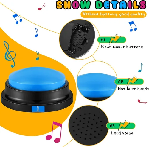 Miniatura 3 de Xuhal 8 piezas de botones zumbadores de grabación para juegos de trivia con zumbadores de respuesta grabables de números para entrenamiento