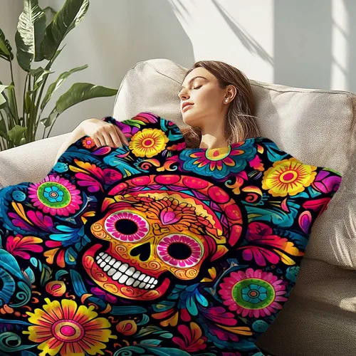 Miniatura 2 de Firmiso Regalos de calavera de azúcar para mujeres y hombres, manta del Día de los Muertos para decoración del hogar, calavera de Halloween de forro