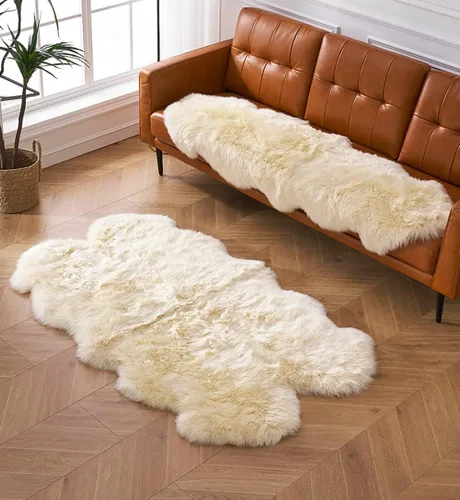 Miniatura 25 de HUAHOO Alfombra de oveja auténtica de alta calidad, piel de oveja australiana, esponjosa, de lujo, natural, de piel de cordero esponjosa