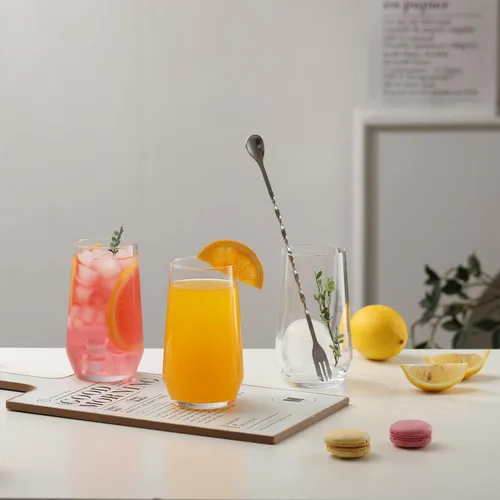 Miniatura 8 de Wlasss Juego de 4 vasos de vidrio transparente de 16.4 onzas, vasos de agua para cerveza, jugo, mojito, té helado, cristalería apta