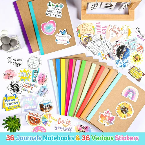 Miniatura 2 de Cuadernos de composición para la escuela, paquete de 36 diarios con 36 calcomanías motivacionales, 60 páginas con rayas universitarias