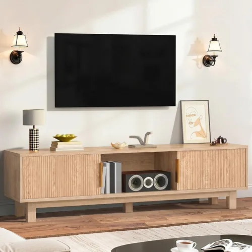 Miniatura 8 de DWVO Soportes de TV estriados para sala de estar, centro de entretenimiento para televisores de hasta 65 pulgadas, consola multimedia moderna
