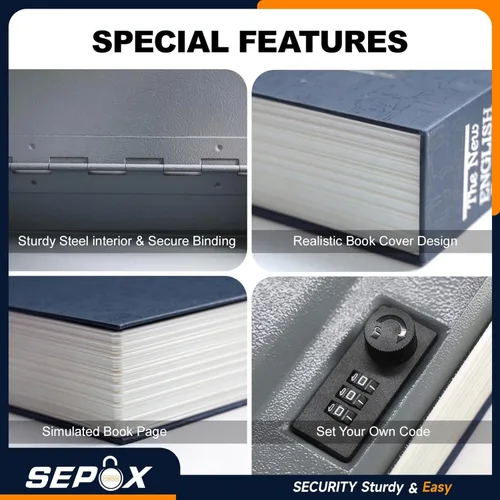 Miniatura 5 de SEPOX® Twins Caja Fuerte con Forma de Libro, Caja de Seguridad con Cerradura de Combinación Premium - Segura para Dormitorio y Versátil - Cubierta