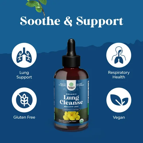 Miniatura 4 de Gotas de gordolobo orgánicas USDA para los pulmones - Desintoxicación y limpieza pulmonar herbal con extracto de raíz de malvavisco y hoja