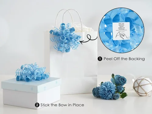 Miniatura 3 de HUIHUANG Lazos azules para envolver regalos, lazos de regalo azul bebé, 5 pulgadas x 8 unidades, lazo rizado autoadhesivo para regalos, bolsa