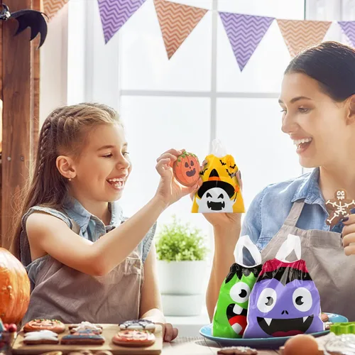 Miniatura 7 de CCINEE 48 bolsas de golosinas de Halloween con cordón, bolsas de dulces para regalo de fiesta de Halloween