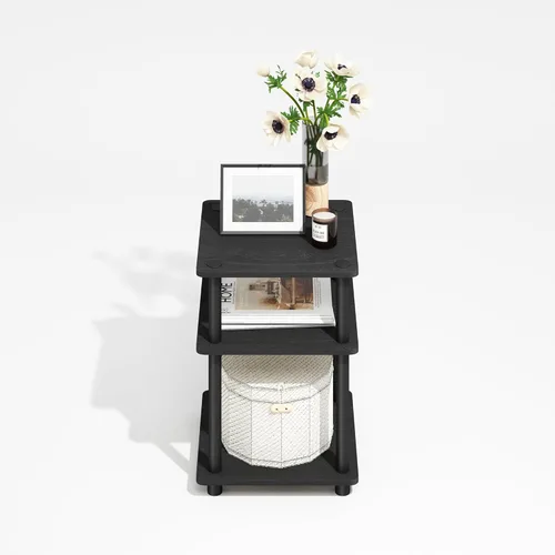 Miniatura 4 de Furinno Turn-N-Tube Mesa auxiliar, mesa auxiliar moderna cuadrada de 3 niveles con estante abierto, mesita de noche, mesa de noche, fácil montaje
