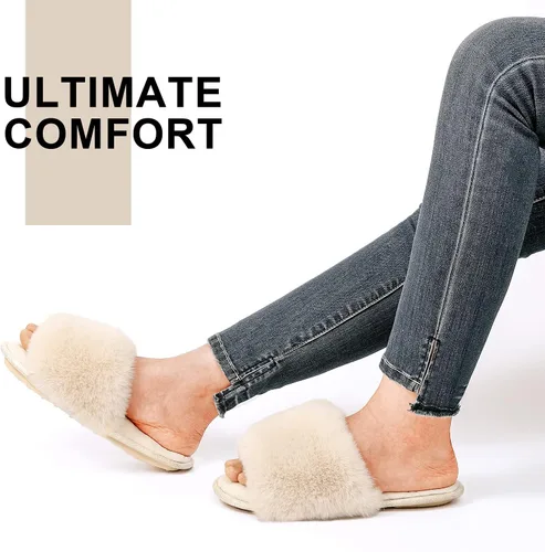 Miniatura 2 de LongBay Pantuflas planas de espuma viscoelástica de piel sintética para mujer, cómodas sandalias de punta abierta