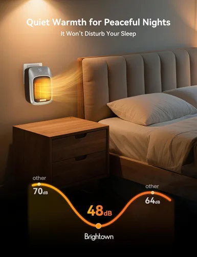 Miniatura 7 de Brightown Calentador de espacio enchufable para uso en interiores, calentador de pared pequeño de 800 W con control remoto y termostato, pantalla