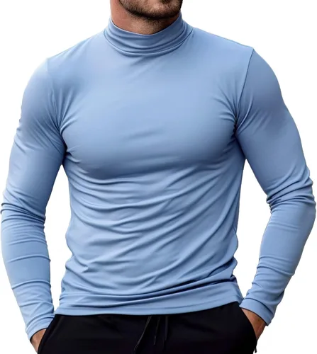 Miniatura 2 de Camisas de cuello alto falso para hombre, manga larga, ajuste delgado, cuello alto, básico, suéter térmico de capa base