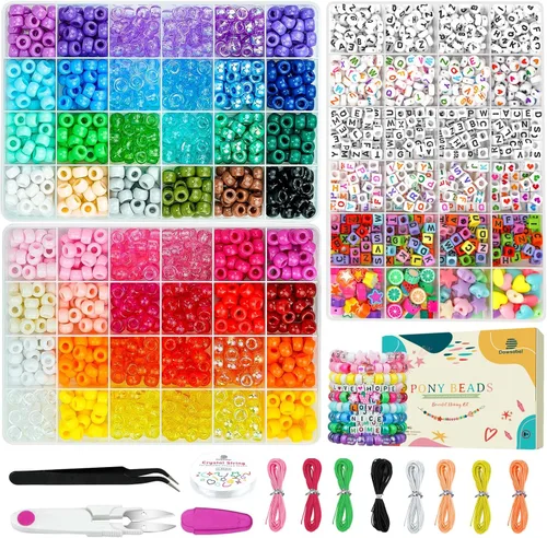 Miniatura 7 de Kit de Fabricación de Pulseras Dowsabel, Cuentas para Hacer Pulseras Poni, Kandi, Arcilla Polimérica, Cuentas con Cara Sonriente y Letras para Hacer
