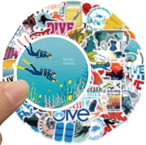 Miniatura 5 de 50 calcomanías de buceo – Vinilo impermeable de verano para botella de agua, laptop, álbumes de recortes, monopatín, automóvil, equipaje, casco