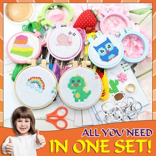 Miniatura 3 de ZOCONE 12 kits de punto de cruz para niños de 7 a 13 años, kits para principiantes con instrucciones, llaveros, aros y herramientas de bordado