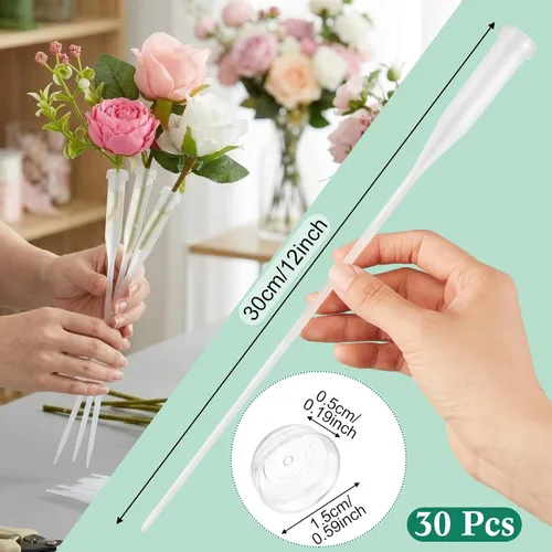 Miniatura 2 de Tessco for you 72 Pcs Floral Water Tubes 12 Inch and 6 Inch Floral Tubes Plastic Flower Tube for Fresh Flowers with Rubber Cap Flower Stem