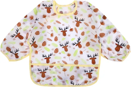 Miniatura 8 de Accmor 4 Pack Long Sleeve Bibs, Baby Smock Waterproof Sleeved Bib Smock for Baby Toddler 6-36 Months Dinosaurio azul/cerdo naranja/alce
