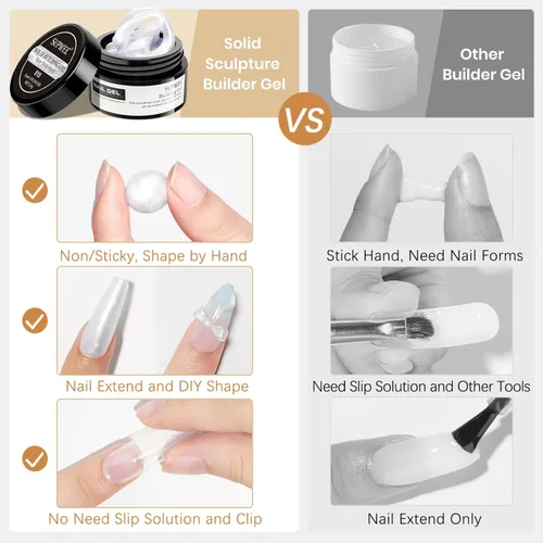 Miniatura 4 de Gel de Escultura 3D en Blanco Perla para Arte en Uñas, Gel Constructor Sólido Antiadherente para Manos, Uñas Duras para Extensión, Moldeado