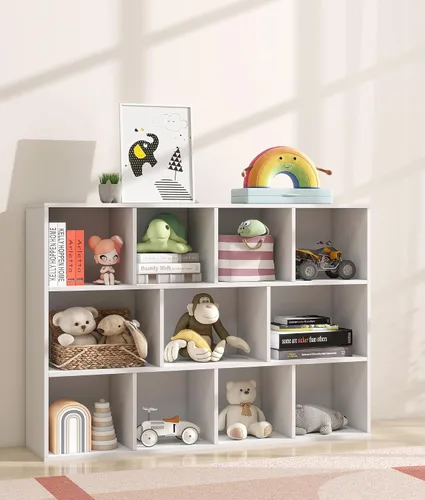 Miniatura 10 de Organizador de almacenamiento de juguetes para niños de 11 cubos con estante para niños, estantería de bebé para guardería, estantería de madera