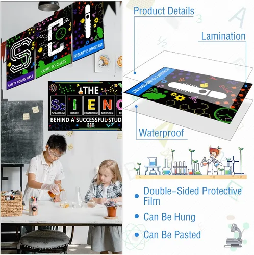Miniatura 4 de Yexiya 8 piezas de decoración de aula de ciencias, póster de ciencia importantes, póster de método científico, tablón de anuncios, pósteres de clase