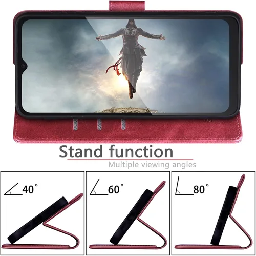 Miniatura 5 de SUANPOT Funda tipo cartera para Samsung Galaxy A13 5G con bloqueo RFID, tarjetero de crédito, funda protectora de piel sintética con tapa para Rojo