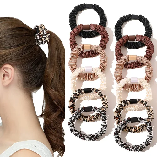 Miniatura 12 de Ivyu, ligas de cabello de seda satinada negras pequeñas mini scrunchy para mujeres, accesorios para cabello grueso, lindos, suaves, sin