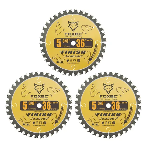 Miniatura 3 de FOXBC Hoja de sierra circular de carburo de 5-3/8 pulgadas con acabado de madera con eje de 0.394 in