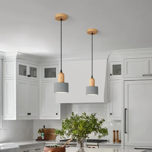Miniatura 4 de Lámparas colgantes modernas de cemento gris, lámparas de techo de madera para cocina, isla, dormitorio, comedor, sala de estar, bar (paquete de 3)