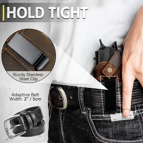 Miniatura 7 de Funda de pistola universal de cuero IWB/OWB para hombre y mujer, derecha/izquierda, funda oculta compatible con Glock 17/19/23/26/42/43X, Taurus