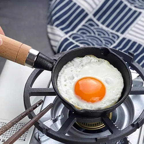 Miniatura 5 de CANDeal Mini sartén de hierro fundido con mango de madera resistente al calor, sartén para fajitas para barbacoa, tortilla, tapas y postres