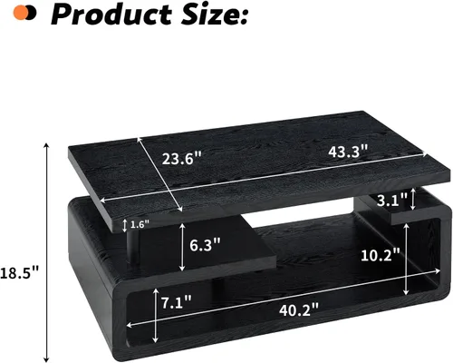 Miniatura 3 de Mesa auxiliar de 43.3 pulgadas, mesa central moderna de 3 niveles con almacenamiento, mesa de centro grande de madera para sala de estar, oficina