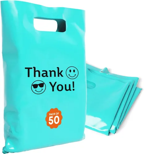 Miniatura 38 de Bolsas de plástico con asas – Bolsas de mercancía de 12 x 15 pulgadas para pequeñas empresas – Bolsas troqueladas para compras minoristas y Negro
