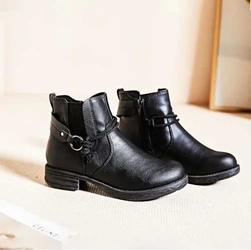 Miniatura 4 de Ataiwee Botines para mujer, tacón grueso con cremallera lateral, botines cortos de moda.