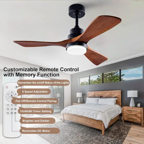 Miniatura 4 de Ventiladores de techo negros de 42 pulgadas con luces y control remoto, luz LED regulable, motor de CC silencioso reversible, función de memoria