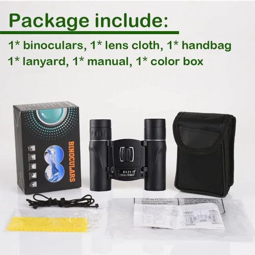 Miniatura 5 de Binoculares compactos de 8 x 21 para adultos y adolescentes, mini prismáticos ópticos completos pequeños para observación de aves, ópera, Negro