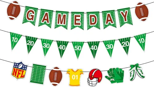 3 piezas de banderines con temática de rugby y fútbol americano, guirnalda para decoración de fiestas temáticas deportivas, suministros de decoración