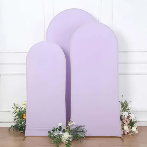 Efavormart Juego de 3 | Fundas de Arco de Boda de Spandex Lavanda Mate Ajustadas para Soportes de Telón de Fondo Chiara de Parte Superior Redonda -