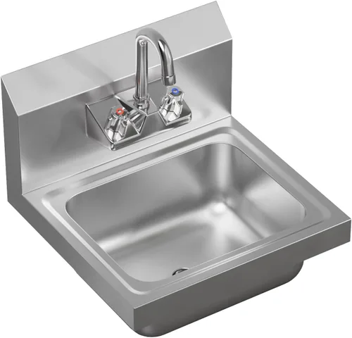 Miniatura 15 de AmGood Fregadero de mano de acero inoxidable para montaje en pared con grifo y salpicadura lateral de 17 x 15 pulgadas Lavabo de manos comercial