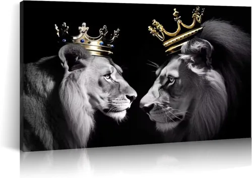 Miniatura 10 de LYUNSHUO Lienzo decorativo para pared, diseño de león y leona, animales en blanco y negro, imágenes de pareja, pintura abstracta de vida silvestre