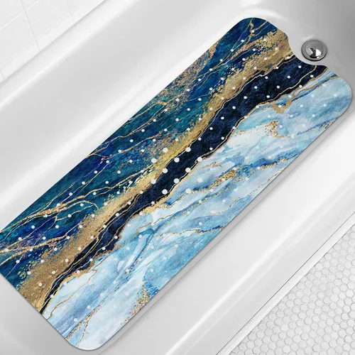 Miniatura 7 de LNOND Tapete de baño de mármol antideslizante, extra largo de 40 x 16 pulgadas, tapete antideslizante para bañera, tapete de ducha de mármol negro