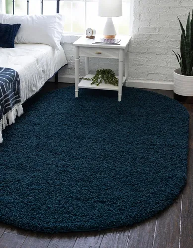 Unique Loom Colección Solid Shag - Alfombra de área (ovalada de 8' x 10', azul zafiro/azul marino)