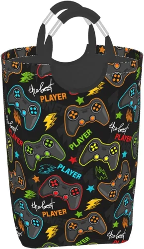 Joysticks de videojuegos - Cesta de lavandería con asas, temática de juegos, cesta de lavandería, organizador de juguetes, cubo plegable, cubo de