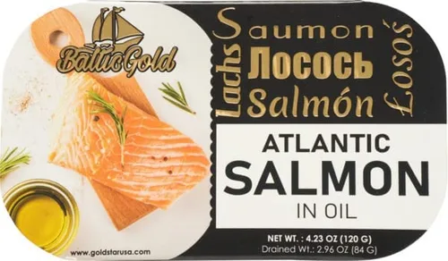 Baltic Gold Filetes de salmón del Atlántico en aceite, 4.23 oz (120 g) (salmón en aceite, paquete de 3) (paquete de 3)