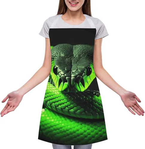 Miniatura 3 de MUSM Apron for Adults - 27.6 X 31.5 Inch, Heavy-Duty Polyester Aprons with Two Large Pockets, Waterproof 3D Snake Kitchen Apron for Cooking