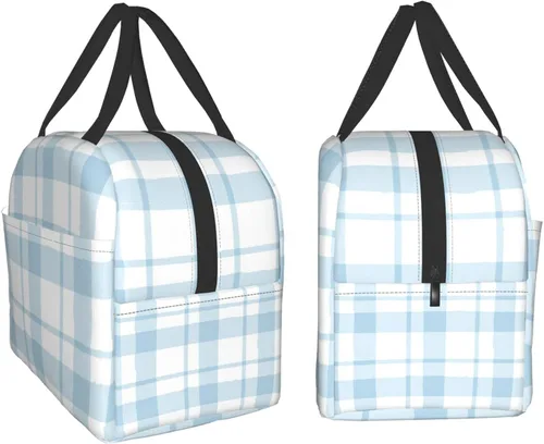 Miniatura 2 de Lonchera con diseño a cuadros azules aislada, bolsa térmica para almuerzo para adultos, niños, niñas, mujeres, oficina, trabajo, escuela, picnic