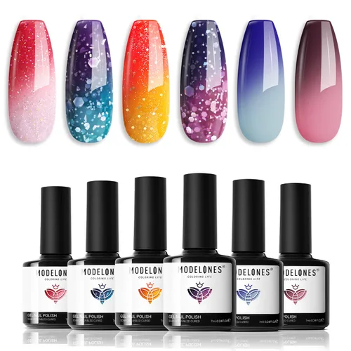 Miniatura 13 de modelones - Juego de 6 esmaltes en gel, tonos verano, rosa, rosa fuerte, rosa neón, blanco, magenta, de suave claro a oscuro,arte para amantes