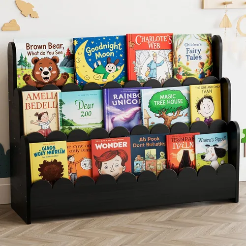 Miniatura 11 de SpaceAid Estantería festoneada de 3 niveles, estantería Montessori para niños pequeños, estante organizador de libros de madera, muebles de Negro