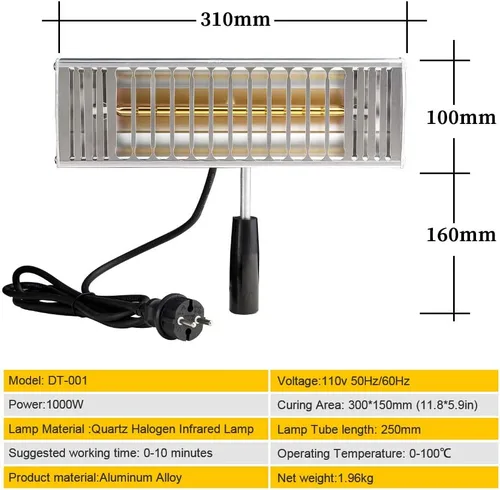 Miniatura 2 de DATOUBOSS Lámpara de Curado de Pintura Infrarroja de 1000W Lámpara de Calor Infrarroja de Onda Corta para Reparación de Carrocería de Automóvil